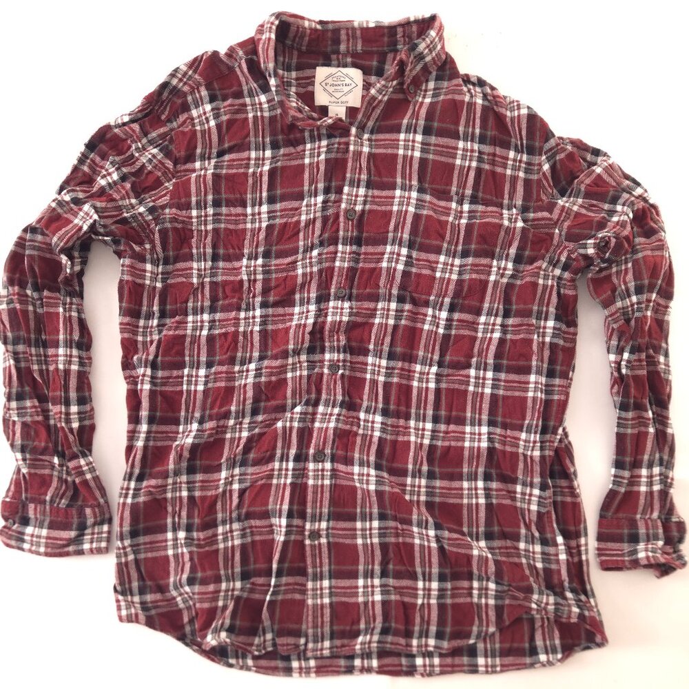 St. John’s Bay Maroon Plaid Super Soft Cotton Flannel Shirt XL